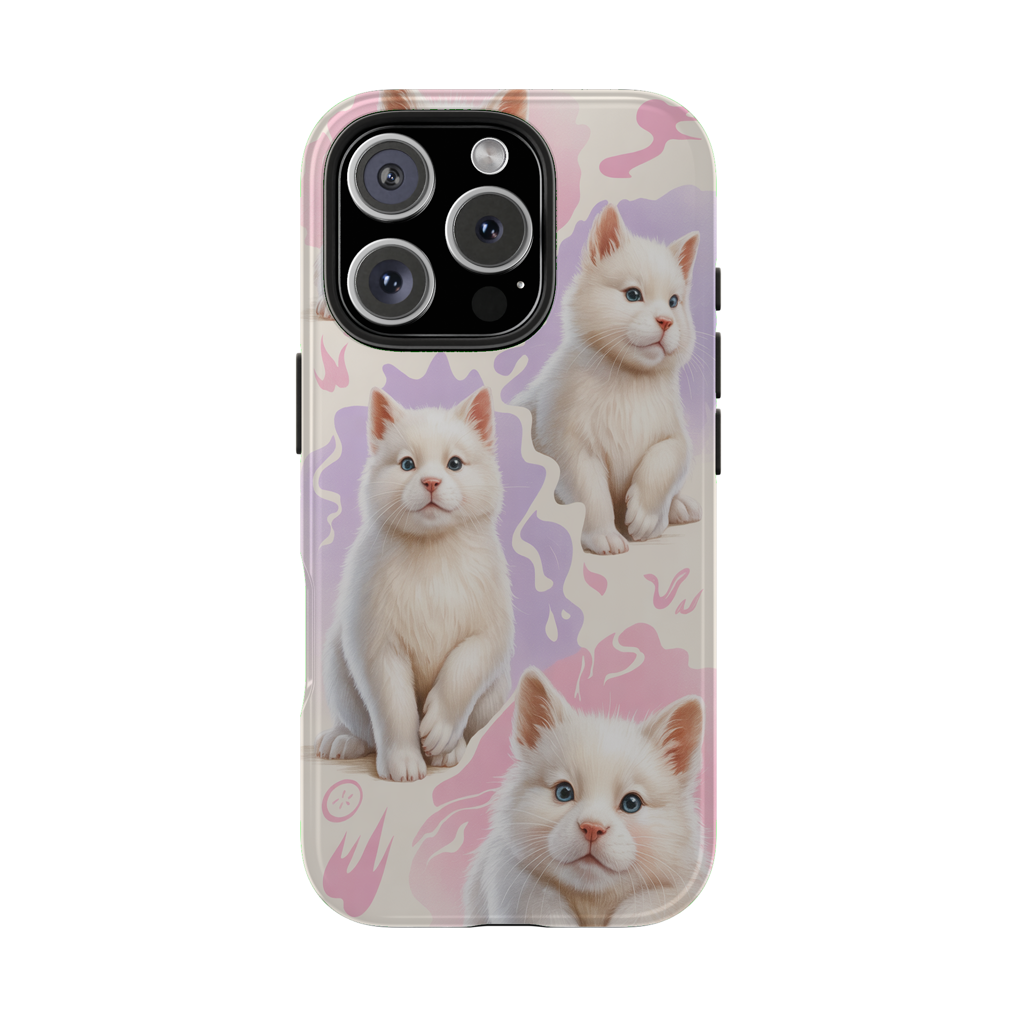 White Kittens in Pastel Swirls, digital phone case preview