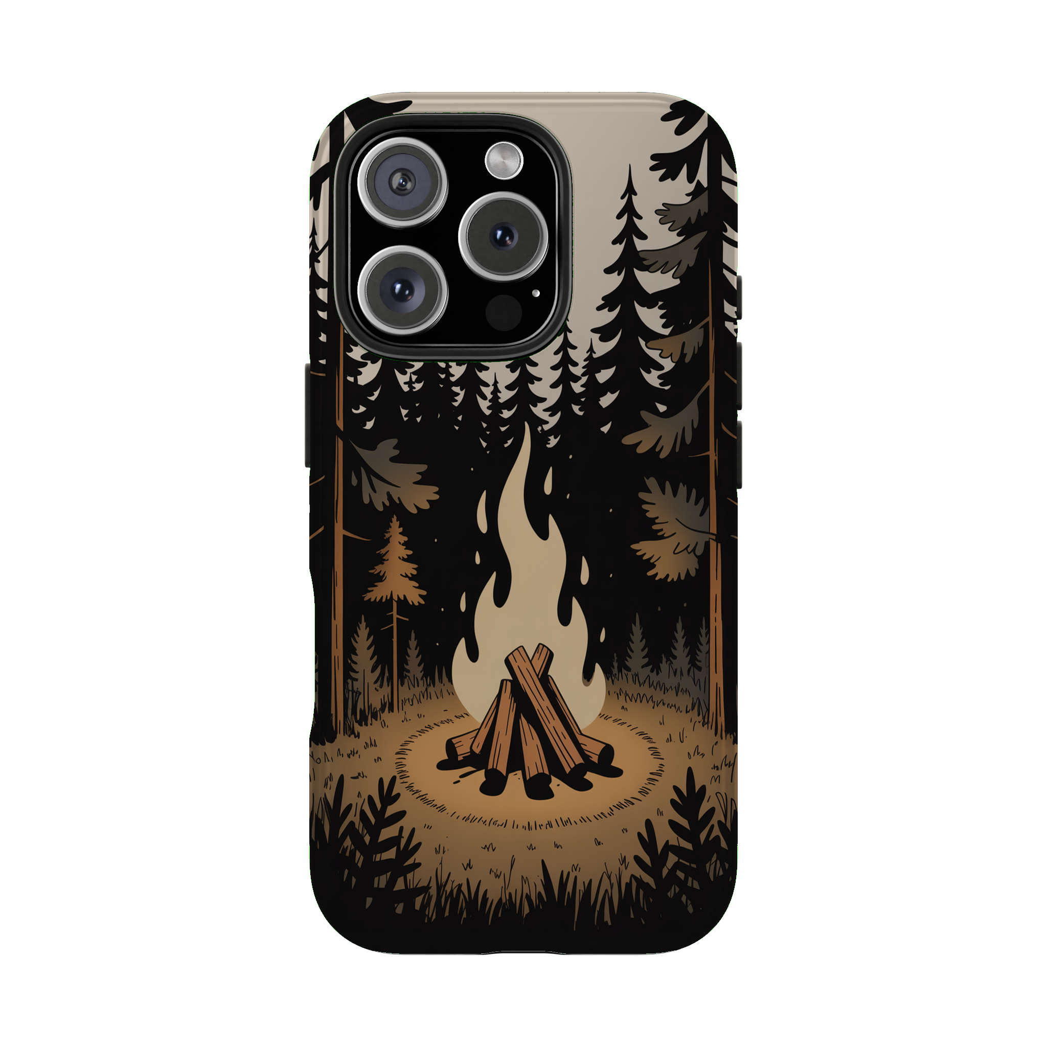 Campfire in Deep Woods phone case mockup